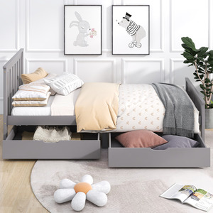 Wooden Solid Pine Storage Bed - Grey by Abrihome