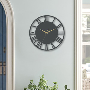 Round Roman Numeral Dial Wall Clock with Gold Hands - Grey & Gold by Livingandhome