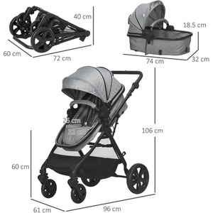 HOMCOM 2 in 1 Pushchair with Reversible Seat Baby Stroller - Grey by HOMCOM