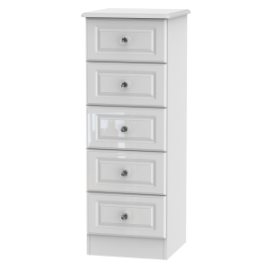 Balmoral Ready Assembled 5 Drawer Bedside Cabinet - White Gloss