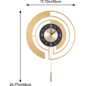 18 Inch Modern Decorative Non-Ticking Wall Clock with Pendulum - Gold + Black by Livingandhome