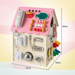 Wooden Busy House Toy - Pink by Costway