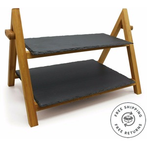 2 Tier Bamboo Slate Wedding Cake Stand Food Display - Grey by Van Gogh