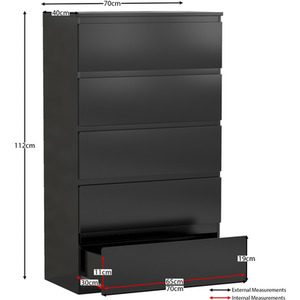 Denver Bedroom Set (2 Drawer Bedside, 5 Drawer Chest, 2 Door 2 Drawer Wardrobe) by Vida Designs