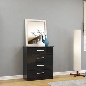 Wooden 4 Piece Furniture Set Wardrobe Chest of Drawers Bedsides Lynx - Black by Birlea