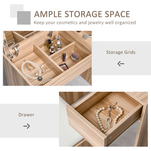 HOMCOM Dressing Table Set With Mirror - Wood Grain by HOMCOM