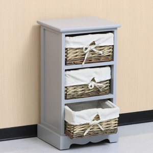 Home Source Lichfield 3 Willow Basket Drawer Chest Storage Unit - Grey by Home Source