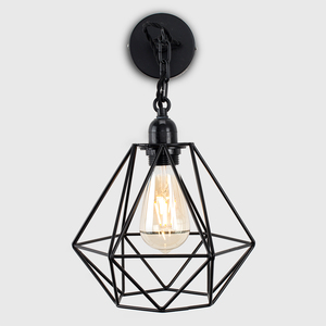 Industrial Satin Black Wall Ceiling Light Fitting With Black Metal Cage Shade - Black by ValueLights