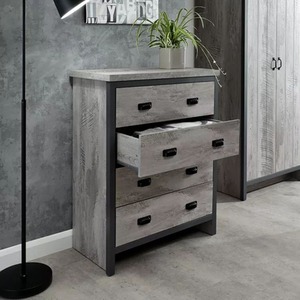 Oak 3 Piece Set 2 Door Wardrobe 4 Drawer Cabinet Bedside Table - Grey by Wyld and Coco