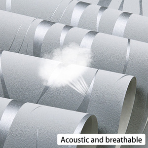 Modern Silver 3D Wave Striped Non Woven Embossed Flocking Wallpaper - Sliver Grey by Livingandhome