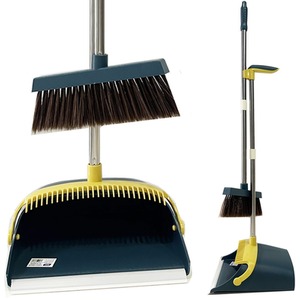 Long Handled Dustpan and Brush Set Soft Bristles Broom - Teal Yellow Silver by Gr8 Home