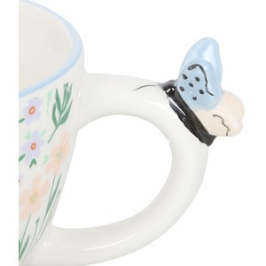 Hello Beautiful Ditsy Floral Print Mug with Butterfly - White by Gloriously Good