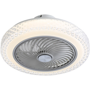 Round Ceiling Fan Light with Crystal-Effect Shade - White by Livingandhome