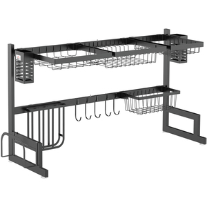 HOMCOM Space Saving 2 Tier Over The Sink Dish Drainer Rack - Black / 30cm / 93cm by HOMCOM
