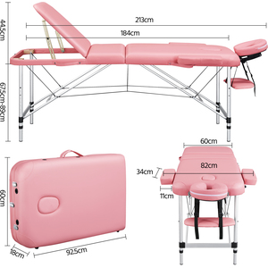 3 Fold Professional Massage Bed with Headrest - Pink by Yaheetech