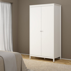 Madrid 3 Piece Bedroom Set - White / 1 x 2-drawer bedside table, 1 x 5-drawer chest of drawers and 1 x 2-door wardrobe