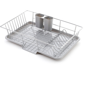Metal Dish Drying Rack Dish Drainer Rack with Tray - Grey by Livingandhome