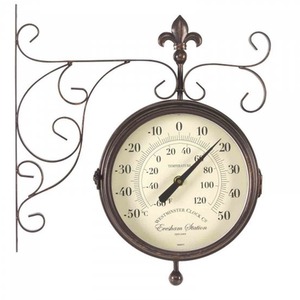 Station Clock and Thermometer - Brown by Garden Mile