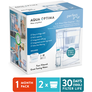 Perfect Pour Water Filter Dispenser 8.2L - Blue / 2 Evolve Filter Cartridges by Aqua Optima