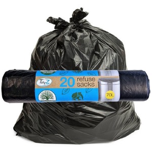 20 Black Bin Bags Household Refuse Sacks 70L Rubbish Waste Bin Liner - Black / 1 by TidyZ