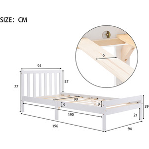 Solid Wooden Bed Frame for Adults Kids - White / 94cm by Abrihome