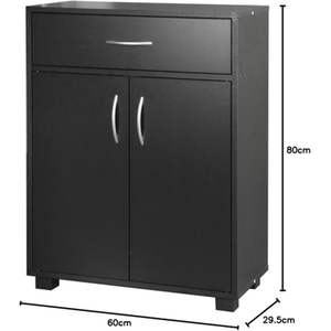 Small 2 Door 1 Drawer Hallway Living Room Sideboard Wooden Storage Cabinet Unit - Black by URBNLIVING