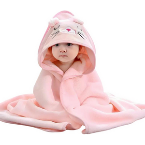 Animal Cartoon Bath Towel Baby Hooded - Pink by Dyzi