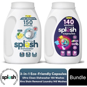 Splesh Cleaning Bundle Dishwasher 150 Cap with Laundry 140 Cap - White by Splesh