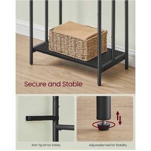 VASAGLE 3-Bar Towel Holder with Hooks - Black by VASAGLE