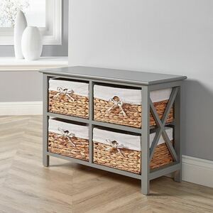 Home Source Dartmouth 4 Wicker Basket Drawer Chest Storage Unit - Grey by Home Source