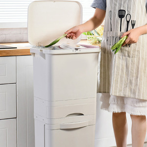 Dry Wet Waste Recycling Pedal Classified Bin Kitchen Storage Trolley Cart - White / 42l by Livingandhome