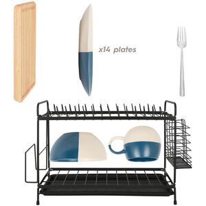 Metal 2-Tier Dish Drainer Rack with Drip Tray - Black by Harbour Housewares