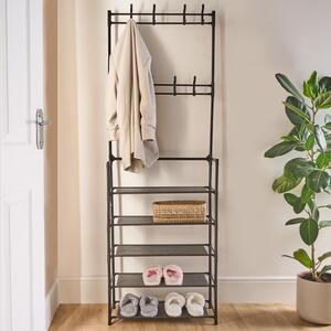 5 Tier 16 Hook Wardrobe Tidy Storage Shelving Unit - Black by OHS