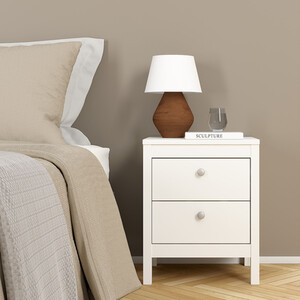 Madrid 3 Piece Bedroom Set - White / 1 x 2-drawer bedside table, 1 x 5-drawer chest of drawers and 1 x 3-door wardrobe