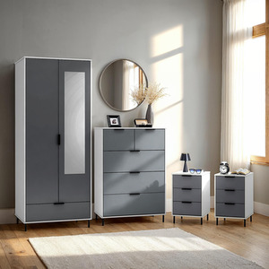 Madrid 2 Door Wardrobe Bedroom Set - Grey and White Gloss by Seconique