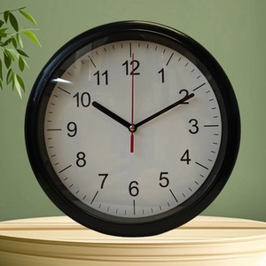 Black Round Quartz Wall Clock Battery Operated 24cm Minimalistic - White & Black by basiks