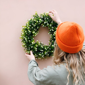 Baby's Breath Artificial Wreath with Hanging Loop - Green by Primrose
