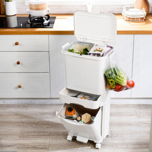 Lifeideas 3 Tier Kitchen Waste Separation Bin with Inner Bucket - White / Single Bin by lifeideas