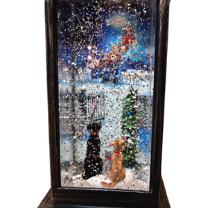 Dual Power LED Christmas Glitter Water Spinner with Animals Watching Santa Scene - Black by Samuel Alexander