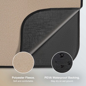 Picnic Blanket with Faux Leather Carry Handle - Beige / 180cm by VonShef