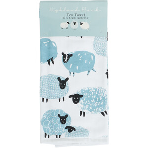 Highland Flock Reversible Tea Towel - Blue