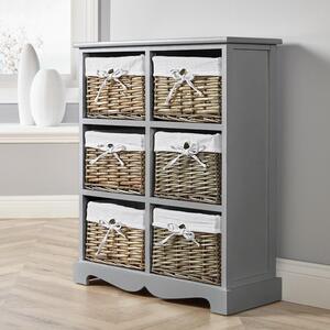 Home Source Lichfield 6 Willow Basket Drawer Chest Storage Unit - Grey by Home Source