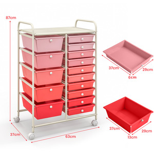 15 Drawers Mobile Storage Trolley-Red - Red by Costway