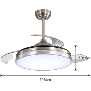 Round LED Ceiling Fan Light with Retractable Blades - Brushed Nickel by Livingandhome