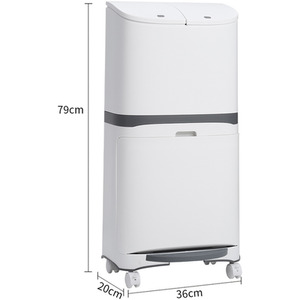 Domestic 2 Layer Flip Top Rubbish Can Recycled Pedal Dustbin With Wheels - White by Livingandhome
