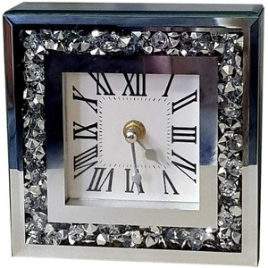 Crushed Diamond Silver Square Wall Clock Roman Numbers - Silver by DEENZ