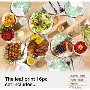 16Pc Melamine Plastic Dinnerware Set - Leaf Green by VonShef