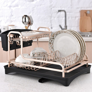 2 Tier Dish Drying Drainer Rack - Rose Gold by Livingandhome