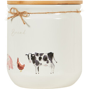 Daisy Farm Bread Canister with Twine - White