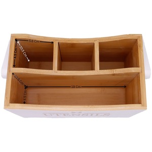 Bamboo Utensil Holder Caddy with Handle - White by Maison Des Cadeaux